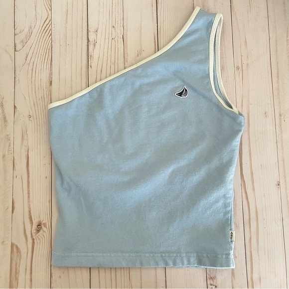 Abercrombie & Fitch Tops - Y2K Abercrombie & Fitch Blue Sailboat One Shoulder Crop Top Womens Size Small